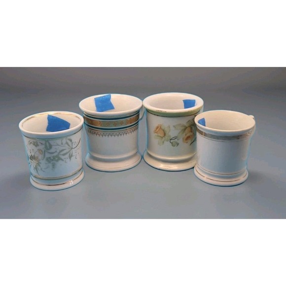 Lot Of 4 Vintage Floral Gold Trimmed ‎ German Shaving Cups With Handles
